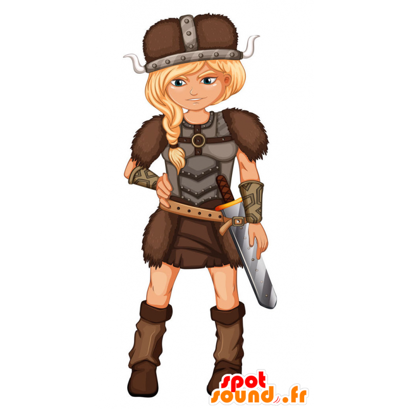 Blond kobieta Viking maskotka, z mieczem - MASFR029450 - 2D / 3D Maskotki