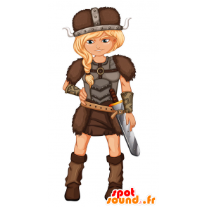 ξανθιά γυναίκα Viking μασκότ, με ένα σπαθί - 2D / 3D μασκότ - MASFR029450 - SpotSound.fr