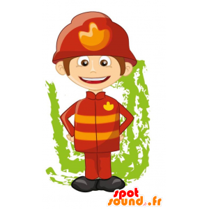 Mascot blanke man, gekleed in brandweerman - MASFR029451 - 2D / 3D Mascottes