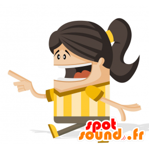 Mascotte de fillette brune, habillée en tenue jaune - MASFR029473 - Mascottes 2D/3D