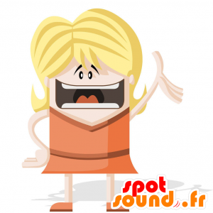 Maskot blond kvinde i orange kjole - Spotsound maskot kostume