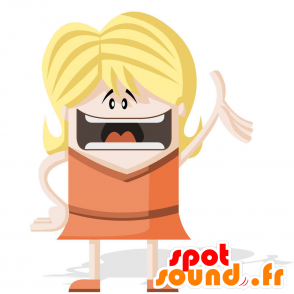 Maskottchenkostüm blonde Frau in orangefarbener Robe - 2D / 3D-Maskottchen - MASFR029475 - SpotSound.fr