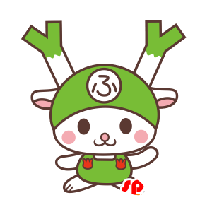 White Rabbit mascot with leeks on head - MASFR029478 - 2D / 3D mascots
