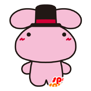 Rosa Kaninchen Maskottchen mit einem Hut - MASFR029490 - 2D / 3D Maskottchen