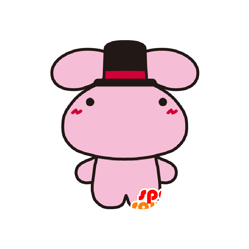 Růžový králík maskot s kloboukem - MASFR029490 - 2D / 3D Maskoti