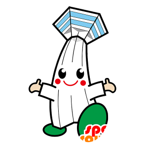 Mascot wit en blauw gebouw, vrolijk - MASFR029491 - 2D / 3D Mascottes