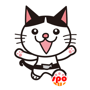 Mascota del gato blanco, rosa y negro - MASFR029492 - Mascotte 2D / 3D