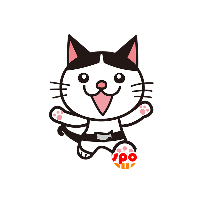 Mascota del gato blanco, rosa y negro - MASFR029492 - Mascotte 2D / 3D