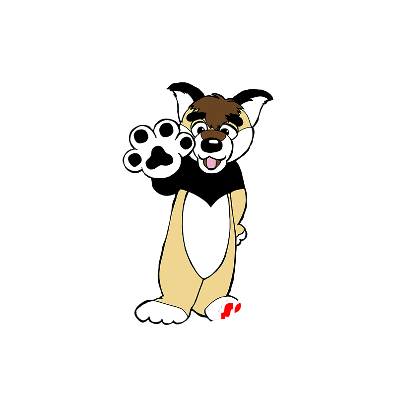 Hvid, beige og sort hundemaskot - Spotsound maskot kostume