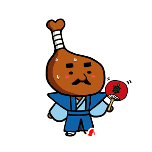 Pollo gamba mascotte con samurai tenendo - MASFR029512 - Mascotte 2D / 3D