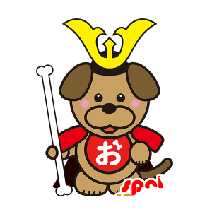Brązowy pies maskotka ubrana w samuraja - MASFR029528 - 2D / 3D Maskotki