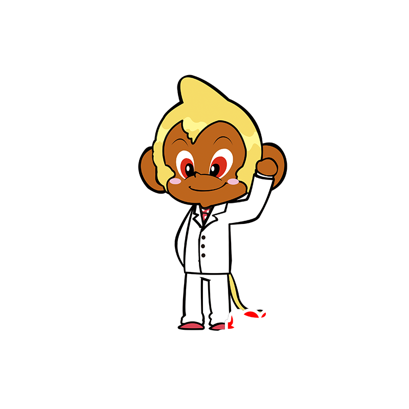 Brun abe maskot, i hvidt tøj - Spotsound maskot kostume