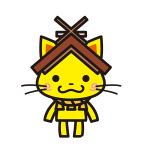 Gele kat mascotte met een huis dak boven je hoofd - MASFR029532 - 2D / 3D Mascottes