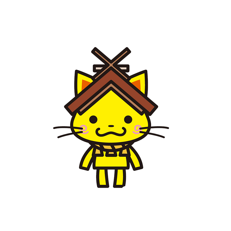 Mascota del gato amarillo con un tejado de la casa sobre su cabeza - MASFR029532 - Mascotte 2D / 3D