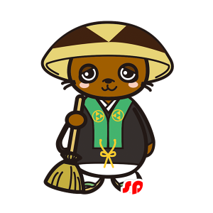 Brown and white cat mascot, dressed in a kimono - MASFR029535 - 2D / 3D mascots