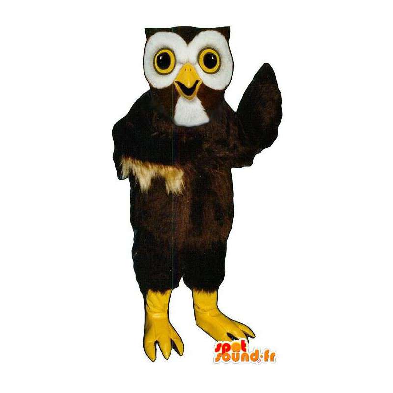 Mascot búho marrón y blanco - MASFR007450 - Mascota de aves