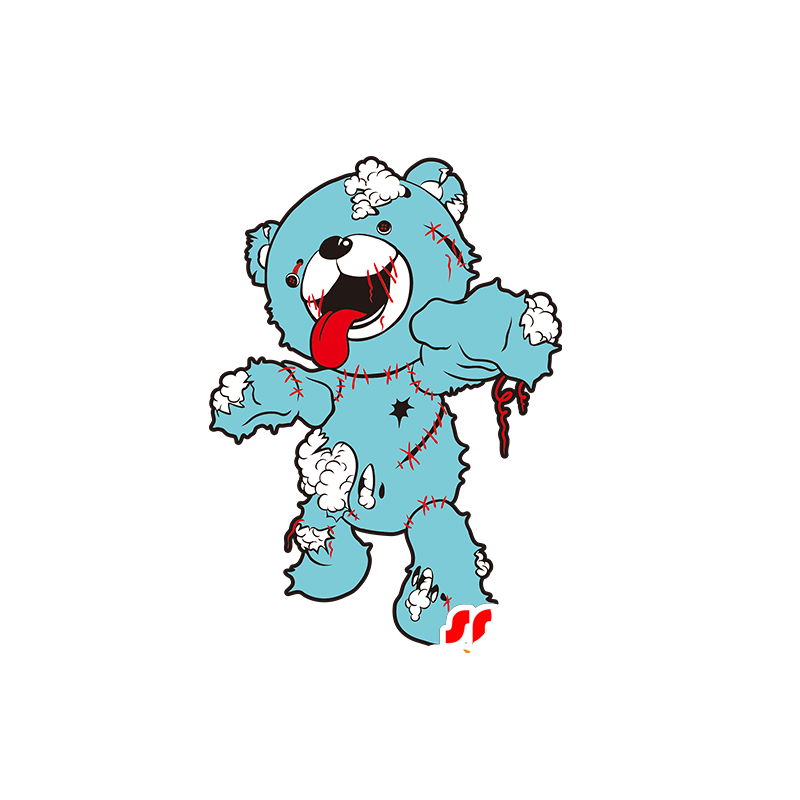 Mascotte d'ours bleu et blanc. Mascotte de zombie en peluche - MASFR029541 - Mascottes 2D/3D