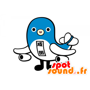 Mascot blauwe en witte vogel met vliegtuigvleugels - MASFR029545 - 2D / 3D Mascottes