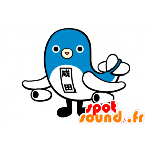 Mascotte d'oiseau bleu et blanc avec des ailes d'avion - MASFR029545 - Mascottes 2D/3D