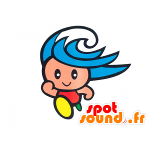 Mascotte de bonhomme bleu, de vacancier, de vague - MASFR029546 - Mascottes 2D/3D