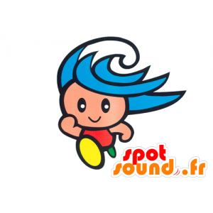 Mascot sininen mies, lomailija, aalto - MASFR029546 - Mascottes 2D/3D