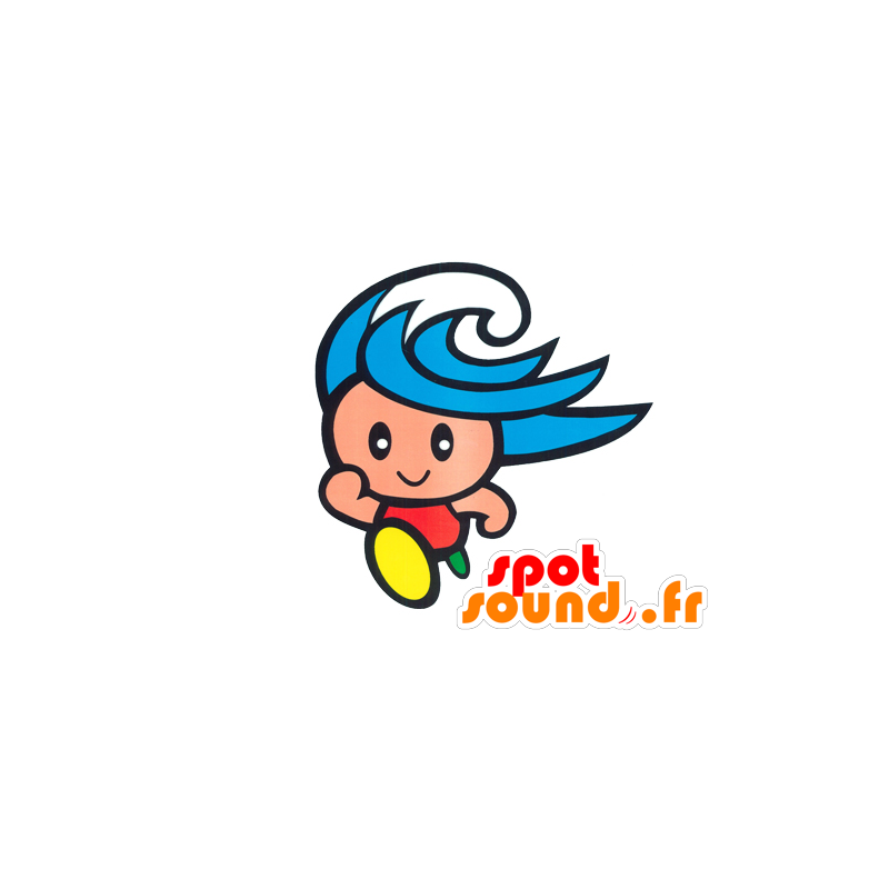 Mascot blue man, vakantieganger, wave - MASFR029546 - 2D / 3D Mascottes