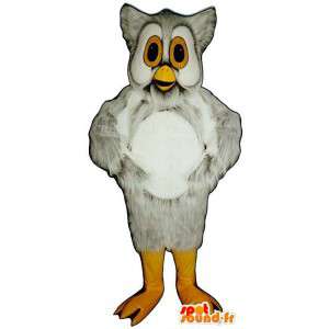 Mascotte de hiboux gris et blanc, tout poilu - MASFR007452 - Mascotte d'oiseaux