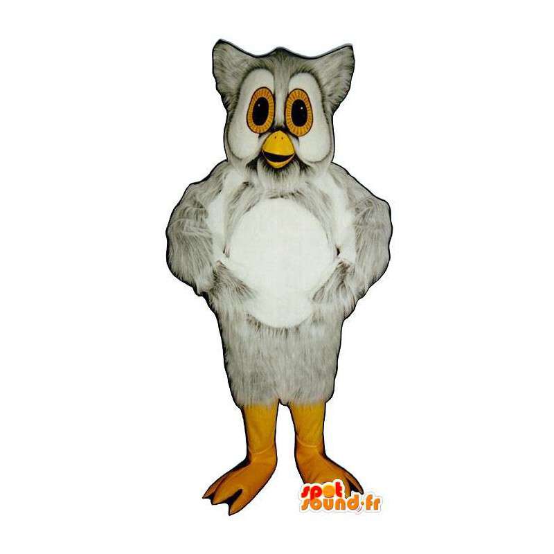 Mascote cinza e corujas brancas, todo peludo - MASFR007452 - aves mascote