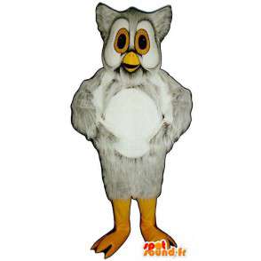 Mascotte de hiboux gris et blanc, tout poilu - MASFR007452 - Mascotte d'oiseaux