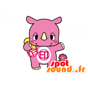 La mascota del rinoceronte rosa, lindo y sonriente - MASFR029553 - Mascotte 2D / 3D