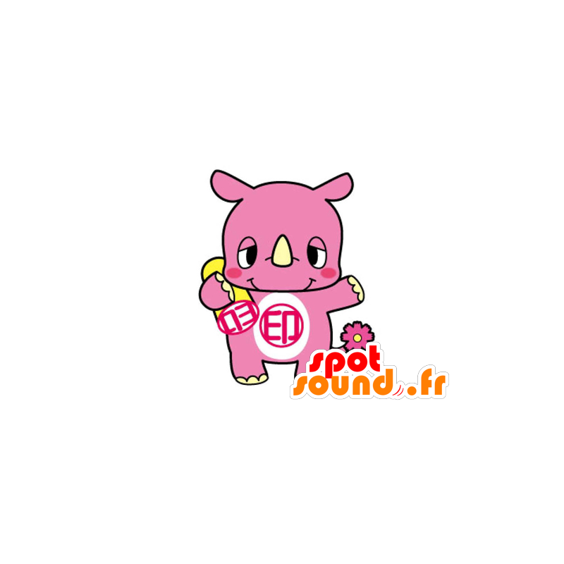 La mascota del rinoceronte rosa, lindo y sonriente - MASFR029553 - Mascotte 2D / 3D