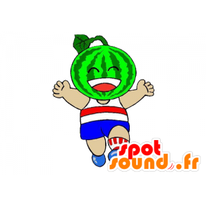 Mascotte de pastèque verte géante et souriante - MASFR029557 - Mascottes 2D/3D