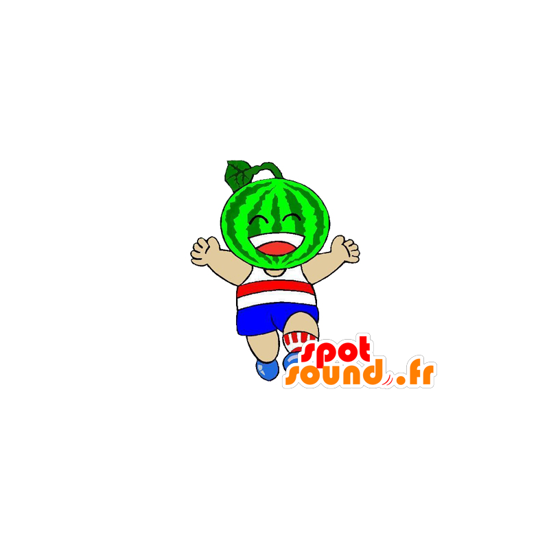 Mascotte de pastèque verte géante et souriante - MASFR029557 - Mascottes 2D/3D