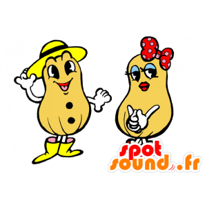 2 mascottes de cacahuètes géantes et souriantes - MASFR029562 - Mascottes 2D/3D