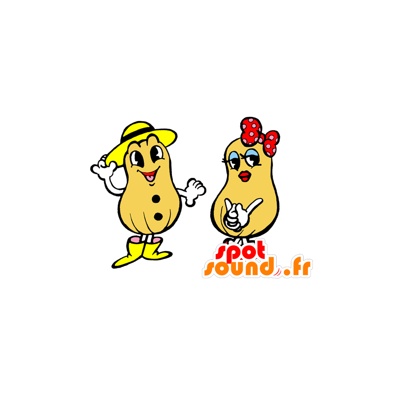 2 mascots ja giant hymyilevä maapähkinöitä - MASFR029562 - Mascottes 2D/3D