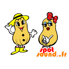 2 maskoter og gigantiske smilende peanøtter - MASFR029562 - 2D / 3D Mascots