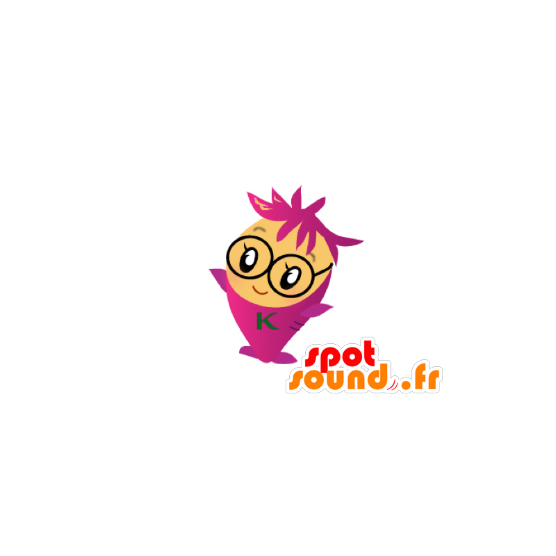 La mascota del hombre de color rosa, con gafas de pescado - MASFR029564 - Mascotte 2D / 3D