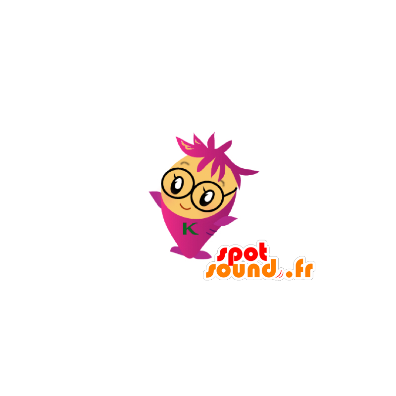 Mascotte de bonhomme rose, de poisson avec des lunettes - MASFR029564 - Mascottes 2D/3D