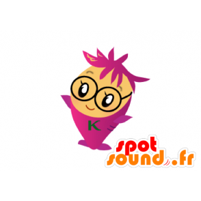 Mascotte de bonhomme rose, de poisson avec des lunettes - MASFR029564 - Mascottes 2D/3D