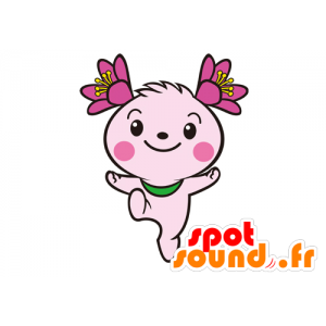 Różowy pies maskotka z kwiatami - MASFR029567 - 2D / 3D Maskotki
