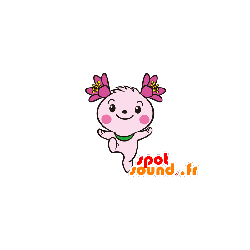 Pink dog mascot with flowers - MASFR029567 - 2D / 3D mascots