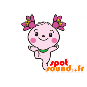 Mascotte de chien rose avec des fleurs - MASFR029567 - Mascottes 2D/3D