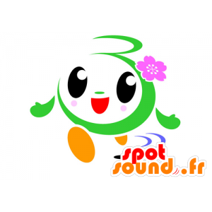 Groen en wit Mascot man, rond en lachend - MASFR029570 - 2D / 3D Mascottes
