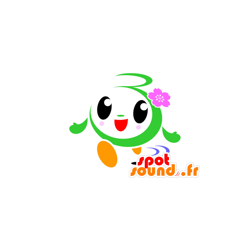 Mascotte de bonhomme vert et blanc, rond et souriant - MASFR029570 - Mascottes 2D/3D