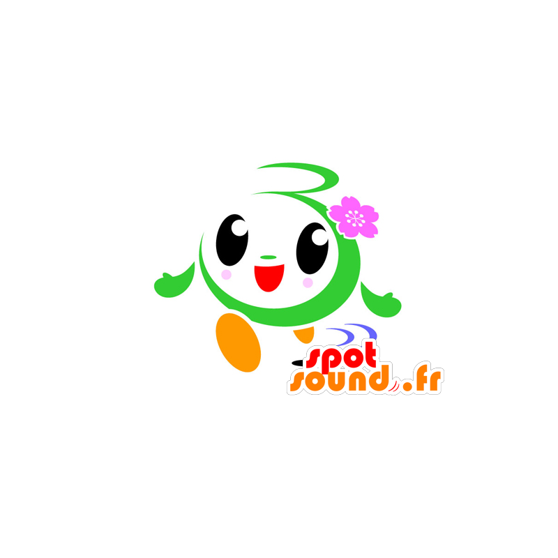 Groen en wit Mascot man, rond en lachend - MASFR029570 - 2D / 3D Mascottes