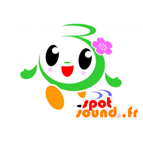 Mascotte verde e bianco uomo, tondo e sorridente - MASFR029570 - Mascotte 2D / 3D