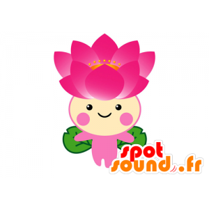 Mascotte mooie roze en groene bloem. De Mascotte van Lotus - MASFR029572 - 2D / 3D Mascottes