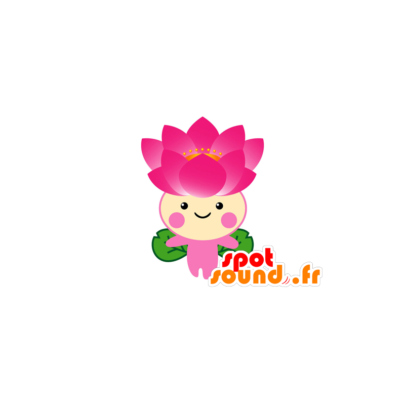 Mascot bel fiore rosa e verde. Lotus Mascot - MASFR029572 - Mascotte 2D / 3D