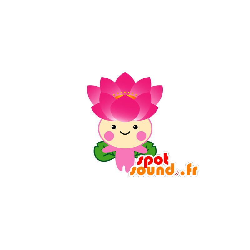 Mascot pretty pink and green flower. Lotus Mascot - MASFR029572 - 2D / 3D mascots