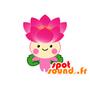 Mascot hübschen rosa und grünen Blume. Lotus-Maskottchen - MASFR029572 - 2D / 3D Maskottchen